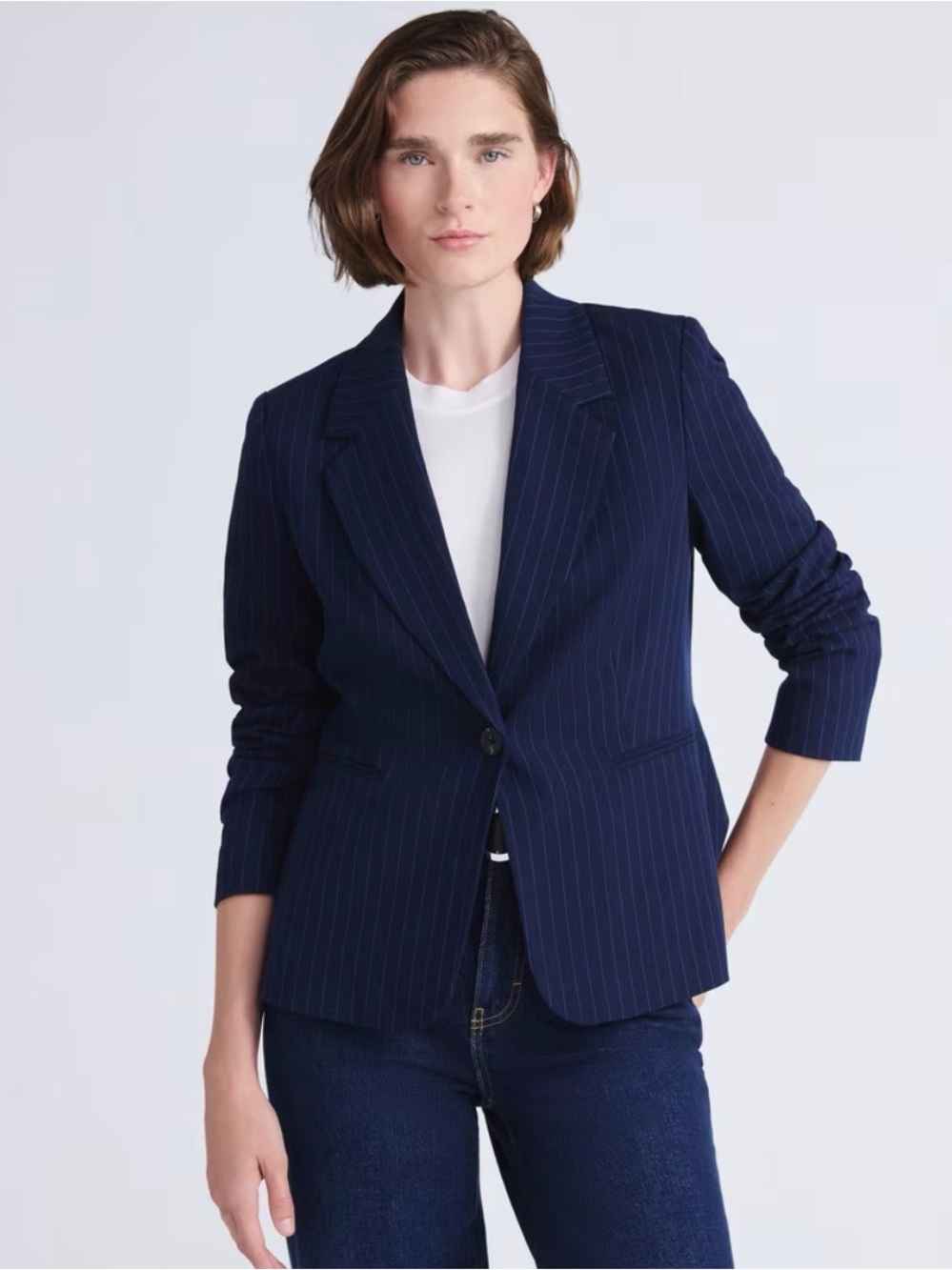 NWT Women’s Tailored Navy Pinstripe Single-Button Blazer